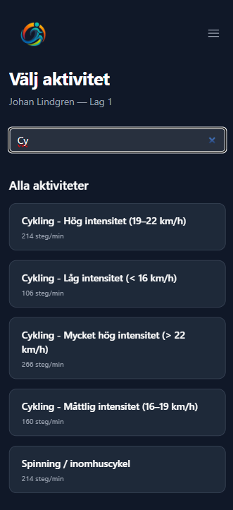 Välj aktivitet